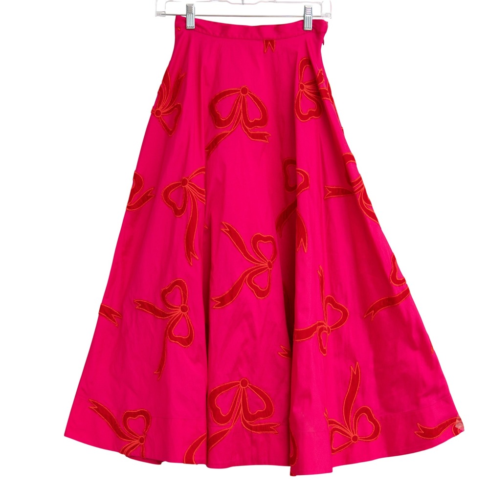 Maeve Anthropologie Maxi Skirt NWT Taffeta Pink Red Velvet Bows Girly BarbieCore